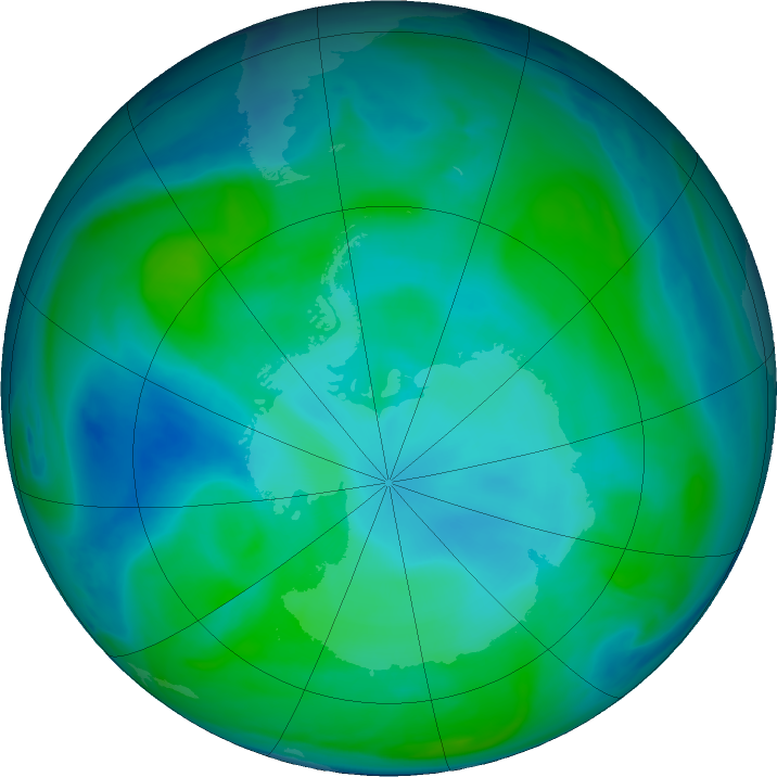 Antarctic ozone map for 24 January 2024